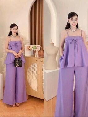 Women’s Lavender Wide-Leg Jumpsuit with Tie Front
